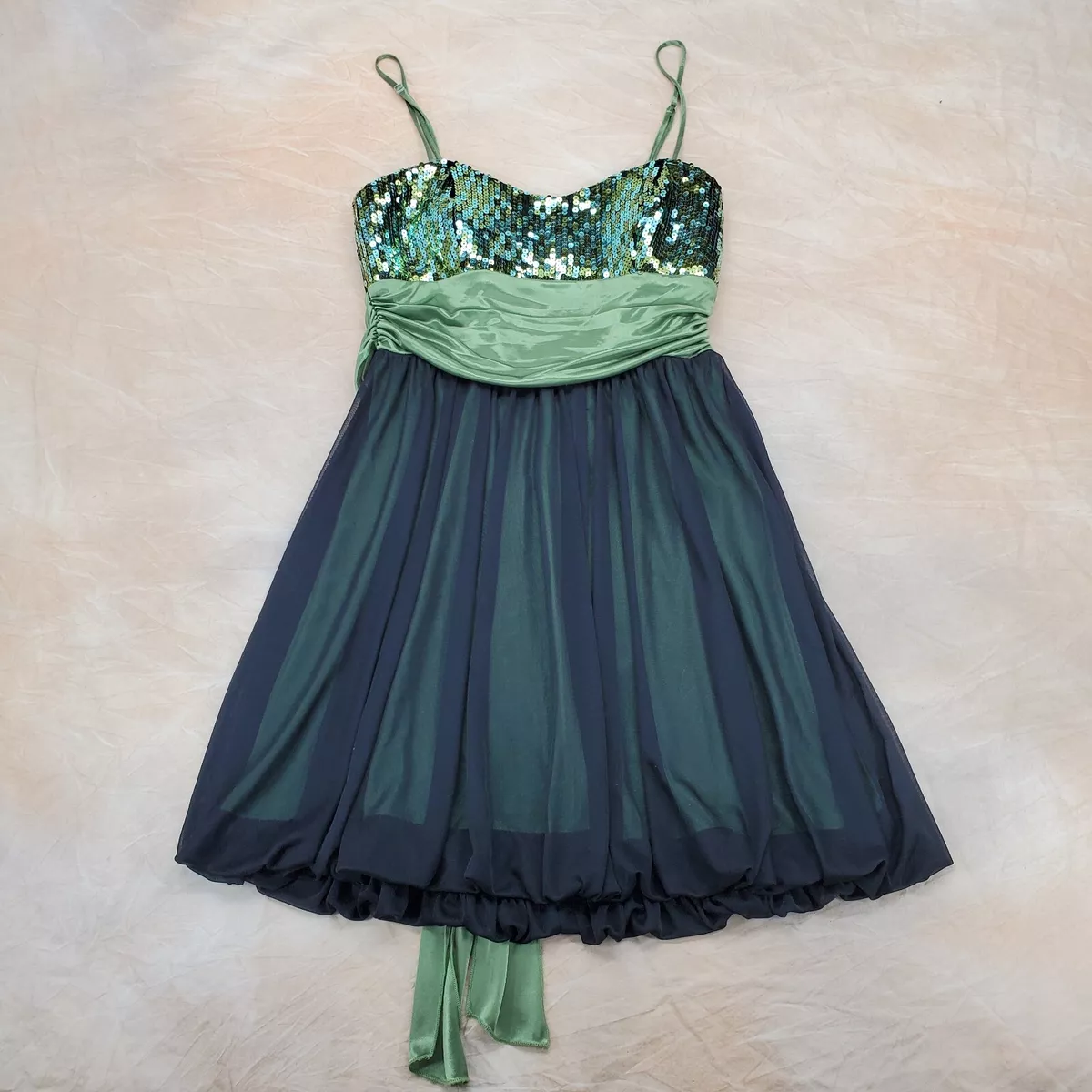 Speechless Formal Party Dress Womens M Sequin Green Blue Black Bubble Hem Layer
