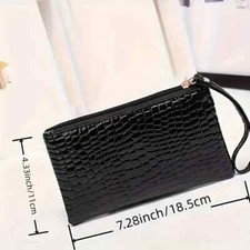 Womens Fancy PU Designer Type Clutch Bags Purse With Wrist Strap Wristlet  Black
