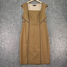 Coast Size 14 Camel With Black Stitching Sleeveless Shift Dress Wool Mix