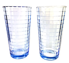 Set of 2 Vintage Pasabahce Optic Block Blue G...