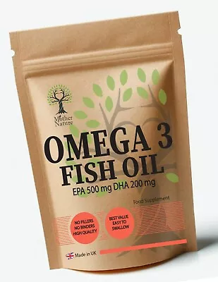 MOTHER NATURE Omega 3 Fish Oil 1000mg Capsules 500mg EPA & DHA 200mg Double Strength Formula