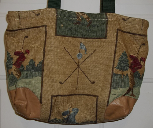 Vintage Golf Themed Womens Tapestry Bag Purse Canvas Handles Excessories Katy TX - Picture 3 of 6