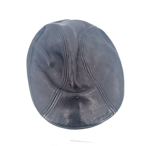 Wilson Pelle Studio Pebble Leather Black Newsboy Cabbie Cap Hat Size L/XL