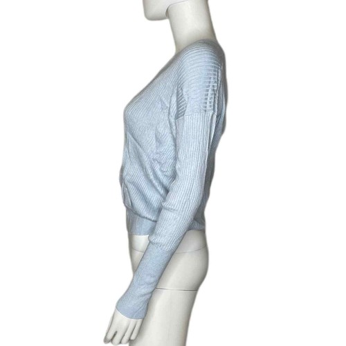 Elodie Women's Light Blue Ribb Knit Surplice Neck Long Sleeve Pullover Top sz XS - Picture 3 of 5