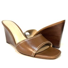 VERONICA BEARD Ellen Leather Wedge Slip On Sandals Caramel Brown MSRP 350 