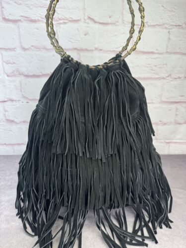 RARE Valentino Black Suede Fringe Hobo Bag - Picture 4 of 14
