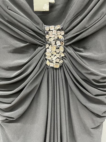 Taylor Mini Dress Sz 8 Black Sleeveless Bodycon Ruched Rhinestones Cocktail Sexy - Picture 3 of 7