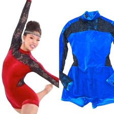 Girl's Curtain Call Costumes Blue Velvet Stretch Lace leotard, size CLA 10/12