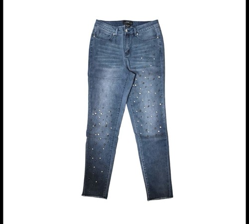 Midnight Velvet Damen 8 Whiskered Blue Denim Jeans Strass verziert Glitzer