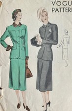 1940s VintageVOGUE 6182 Long line Skirt Suit VintageSewingPattern Bust 32