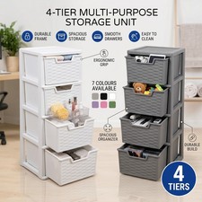 Medium 4 Drawer Plastic Storage Tower Unit Organiser Home Office Bedroom School