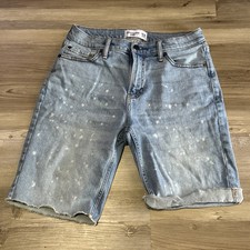 Abercrombie Fitch Kids Boys Shorts Sz 15 16 Long Denim Jean Blue Splatter