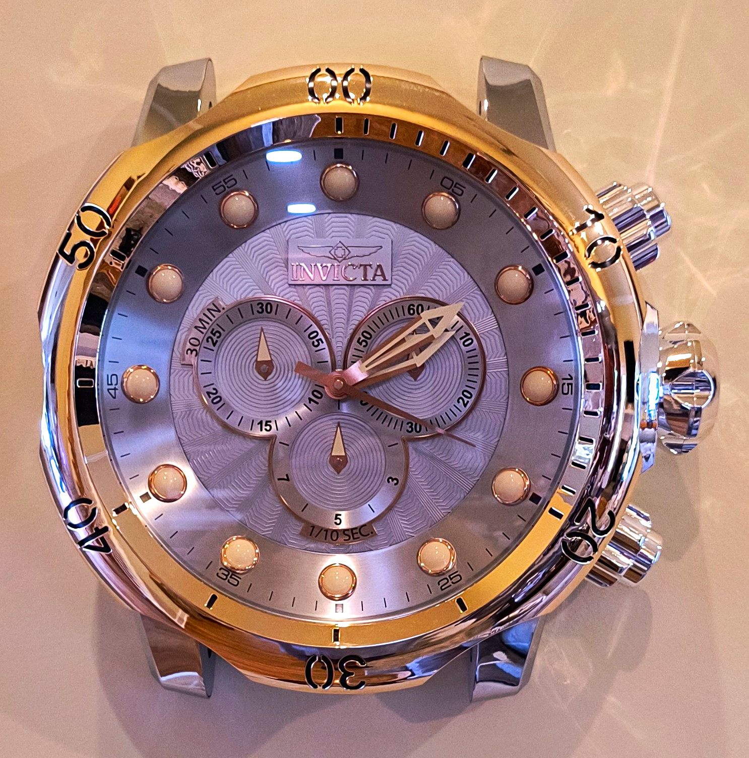 Invicta Wall Clock Quartz Silver/Rose Gold Sunburst Dial Chronograph 21" Large