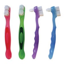 Oraline Denture Brush Firm Dual-Head Angled Handle Finger Grips 120/Case