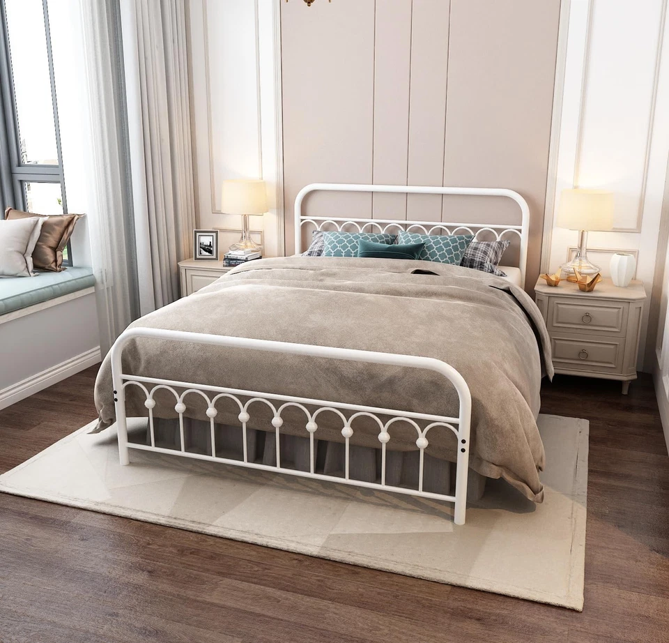 Marco de cama de metal resistente vintage tamaño queen con cabecero y estribo básico... Foto 3 de 4