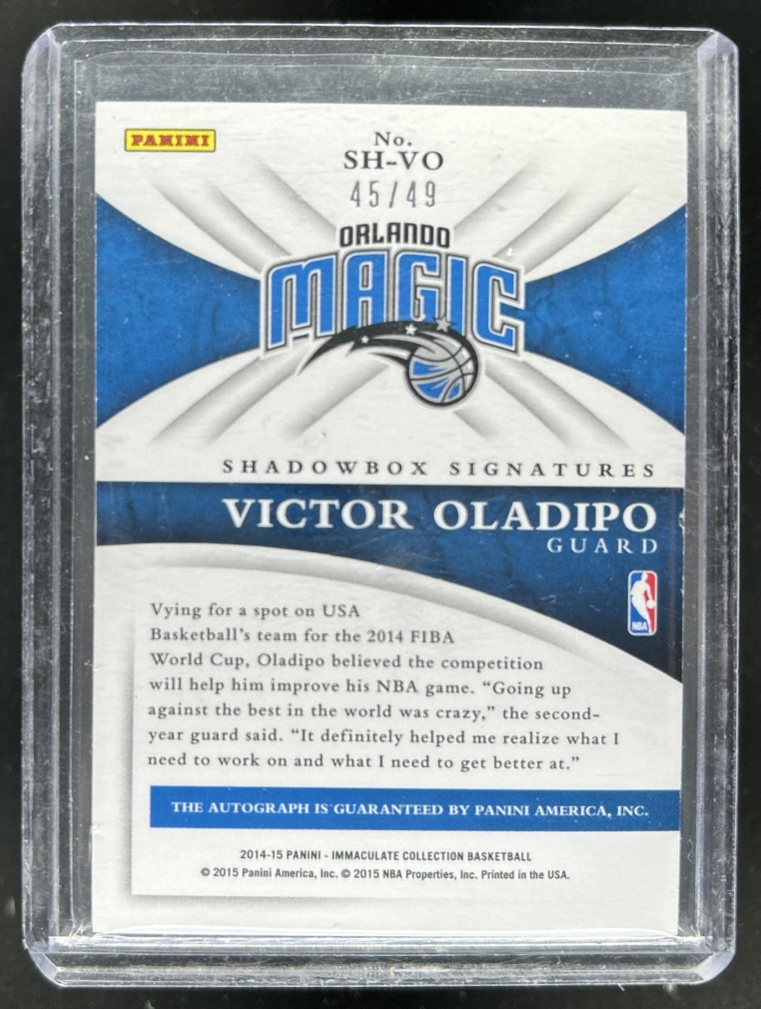 2014-15 Immaculate Victor Oladipo Shadowbox Signatures Auto Autograph #/49 view 2