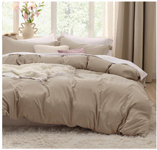 Bedsure 100 Washed Cotton Duvet Cover Oversized King 3 Piece Latte 104"x98"