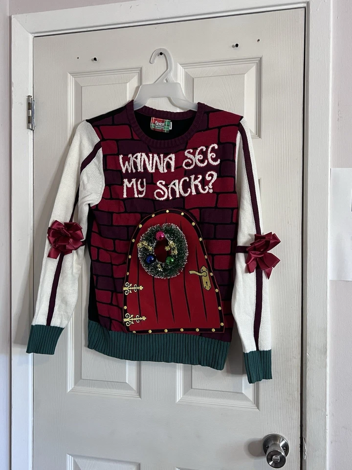 Suéter Spencer’s Christmas Wanna See My Sack?” Con Peek A Boo Door Hombre’s Med Foto 2 de 4