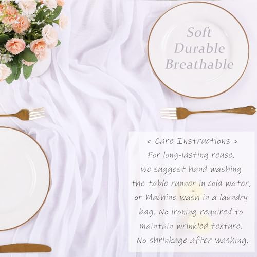 White Cheesecloth Table Runner 10ft Boho Gauze Table Runner for Wedding Baby - Picture 5 of 7