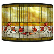 Drum Print Lamp Shade Tiffany-Style Lily Small 12x12x8.5 Spider Harp and Finial