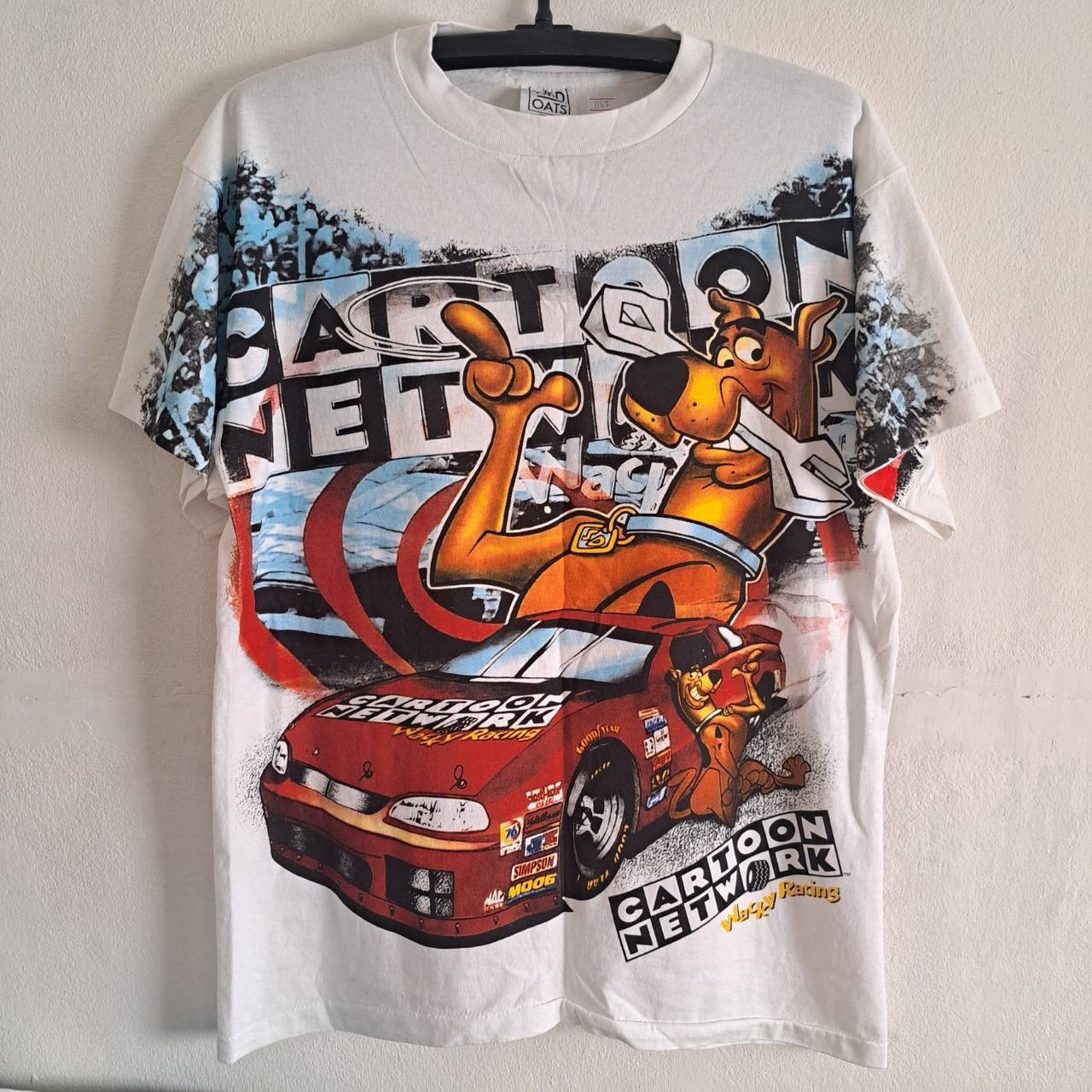 Scooby Doo t shirt Nascar Cartoon Network Wacky Racing size L Reprint white 067