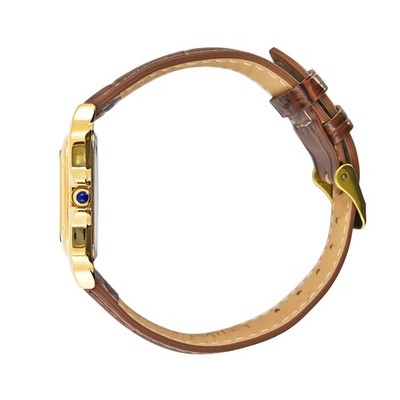 Peugeot Women's 14K Gold-Plated 32mm Tank Shape Leather Strap Watch (Brown)  | eBay