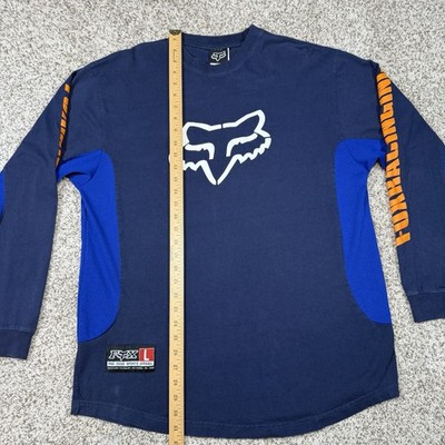 Vintage 90s Y2K Fox Racing Navy Blue Long Sleeve Shirt Mens Large