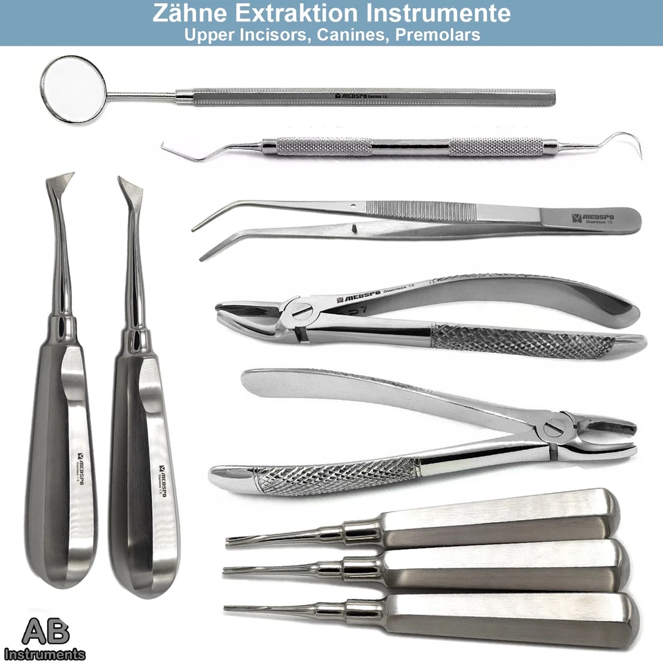 Zähne Extraktion Obere Schneidezähne Prämolar Zahnlockerung Zahnarzt Instrumente - Bild 1 von 1