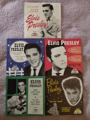 ELVIS PRESLEY SUN SET OF 5 RED VINYL 45s&PICTURE SLEEVES NEAR MINT-MINT B