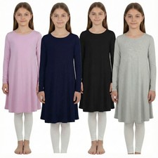 Kids Girls Swing Dress Plain Color Dance Party Fashion Summer Dresses 3-13 Years