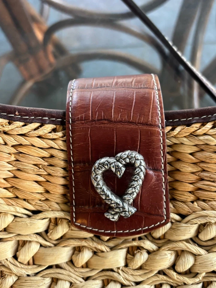 Bolso de Mano Brighton Vintage Tejido Mimbre Paja Cesta Cuero Cartera Paisley Y2K Foto 2 de 4