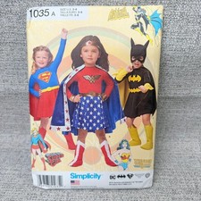 Simplicity 1035 DC Supergirl Wonder Woman Batgirl Costume Pattern Girl 3-8 Uncut