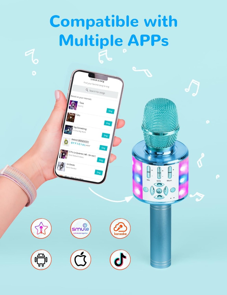 Ankuka Microphone sans Fil Karaoké, Micro Karaoke Enfant avec Lumières LED de Danse, Microphone Bluetooth pour Enfants Fille Garcon pour Fête Chanter Idée Cadeau de Noël Anniversaire Noir