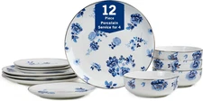 Viola 12-Piece Dinnerware Set Porcelain, Plates and Bowls Set, Dish Set for 4, M