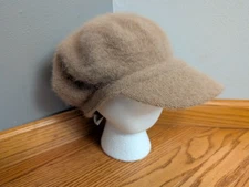 ANGORA Very Furry Fluffy Newsboy Tan Cap Hat O/S Unbranded