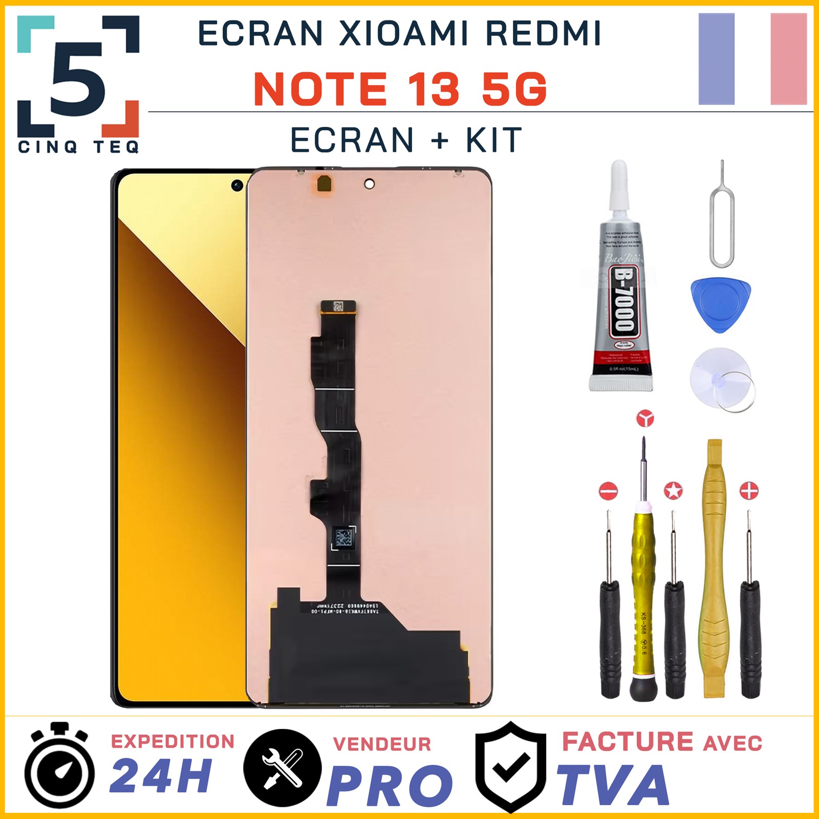 Écran LCD de Remplacement pour Xiaomi Redmi Note 13 5G avec Kit d'Outils Noir