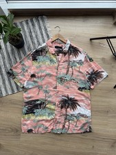 All Saints Luau Short Sleeve Shirt Mens Size L Hawaiian Palm Trees