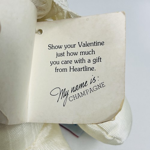 Vintage Heartline Teddy Bear 9” Ivory Satin Textured Lace Bow Ivory Champagne - Picture 9 of 14