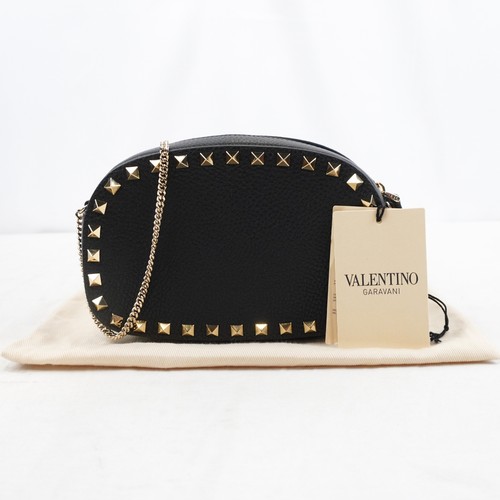 Valentino Crossbody Rockstud Trim Bag In Black Leather And Gold Hardware