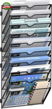 10 Tier Wall File Organizer Office Hanging Mail Holder Wall Mounted Mesh Paper.