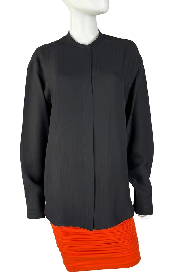 The Row New 8 10 US 46 IT M Black Striped Sienna Mock Neck Button Up Top Tunic - Image 2 of 4