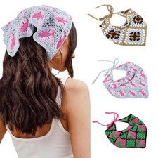 3 PCS Crochet Bandanas for Women Triangle Head Scarf Cute Knitted Kerchief