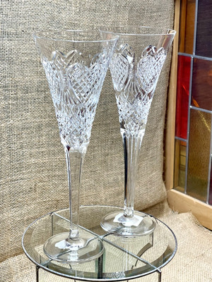 Set of 2 -  Waterford Crystal Celebration Love Hearts Champagne Glasses Flutes