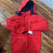 RALPH LAUREN BOYS PUFFER JACKET REMOVABLE HOODIE RED NAVY SIZE LARGE 14-16 NEW