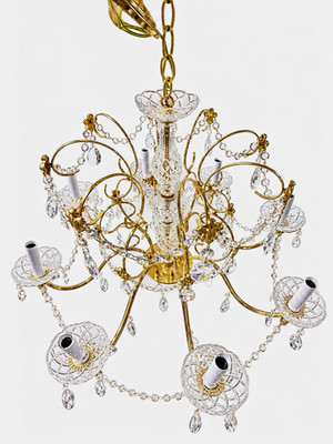 Gold Clear Crystal Metal Chandelier 8-Light Candle Style Hardwired Indoor