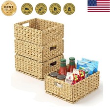 Set of 4 Handmade Water Hyacinth Wicker Storage Baskets for Elegant Organizing
