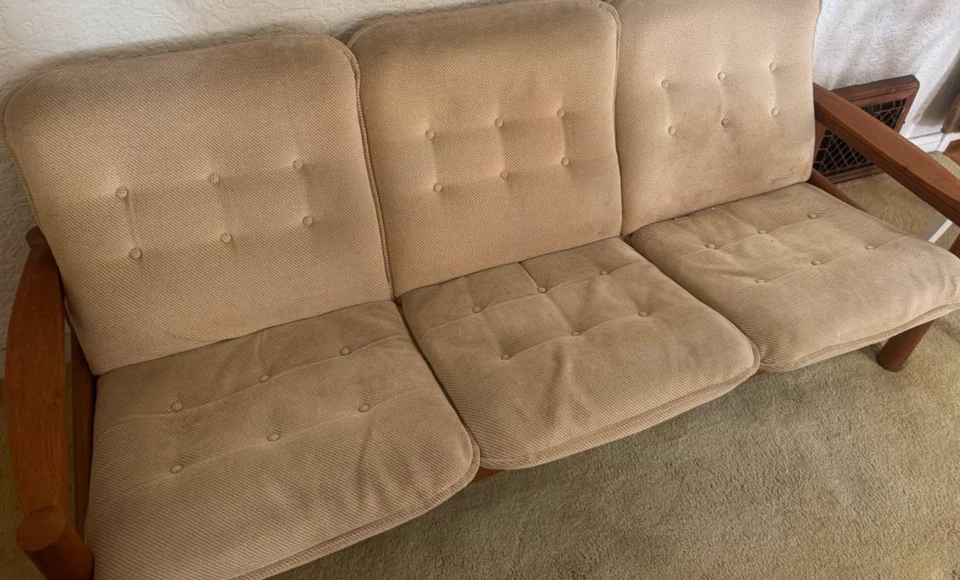 3-местный современный диван середины века MCM из тика и твидового дерева датский домино моблер - Изображение 4 из 4