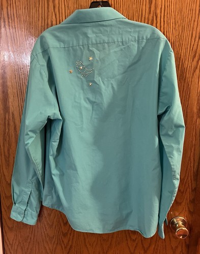 Apache Damen Western Top XL 18/20 türkis Blumen verziert Shirt Sterne Cowboy - Bild 2 von 5