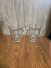 VTG Anchor Hocking Café Clear Glass Mugs W/ Handle Set of 2 Coffee Hot Beverages