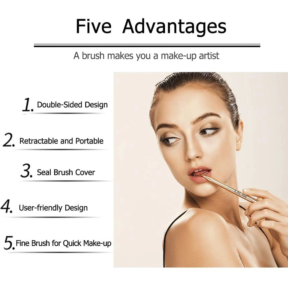 Pinceles de Maquillaje de Labios Retráctiles Dorados Cepillo de Labios Retráctil de Doble Extremo Viaje Li Foto 3 de 4